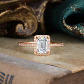 1 Carat Emerald Cut Classic Halo Lab Diamond Wedding Ring with Pave Band